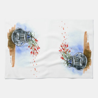 Southwestern pot of indian paintbrush wildflowers kitchen towel
