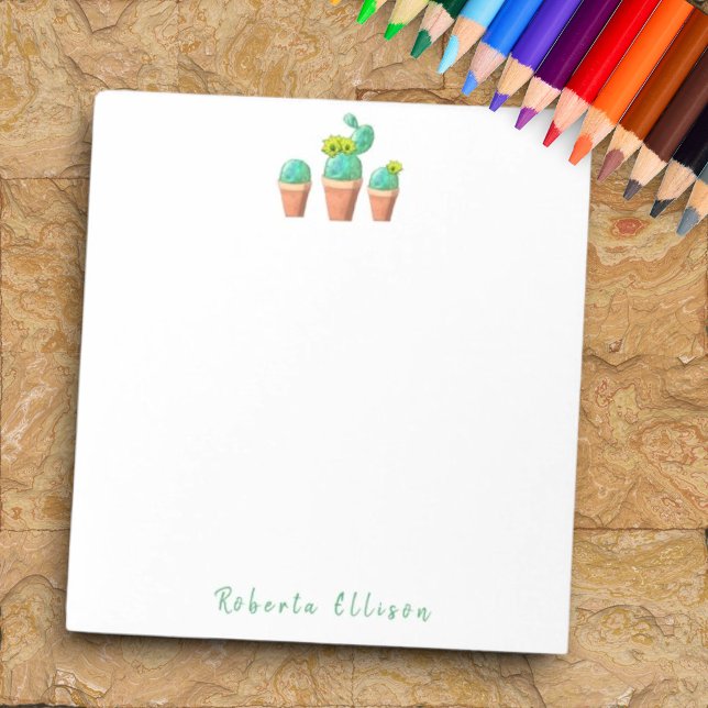 Southwestern Potted Cactus Flowers Fun Custom Notepad (personalized note pad)