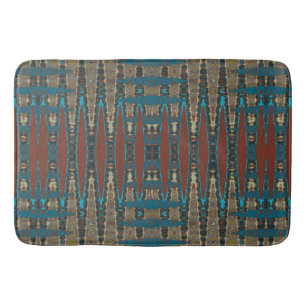 Southwestern Rust Brown Teal Mosaic Zigzag Modern Bath Mat