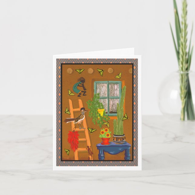 Southwestern Santa Fe style Adobe Window Note Card (Front)