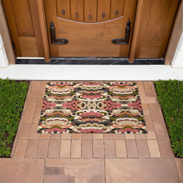 Southwestern Squiggly Wiggly Earth Tone Abstract Doormat (Outdoor)