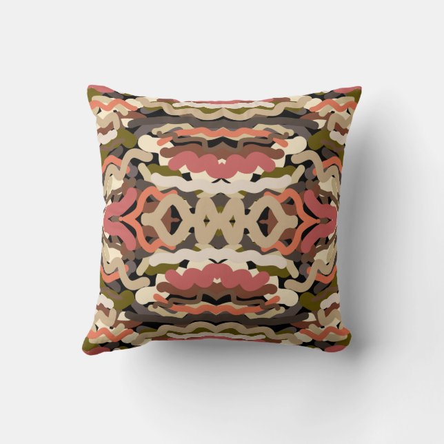 Southwestern Squiggly Wiggly Earth Tone Abstract Throw Pillow (Back)