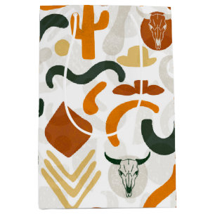 Southwestern style cactus bull skull cowboy hat  medium gift bag