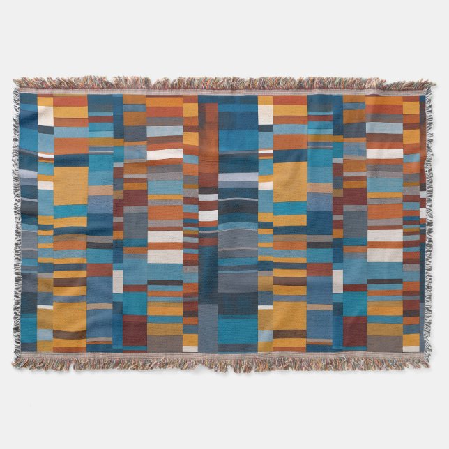 Southwestern Style Geometric Block Pattern  Throw Blanket (Front)