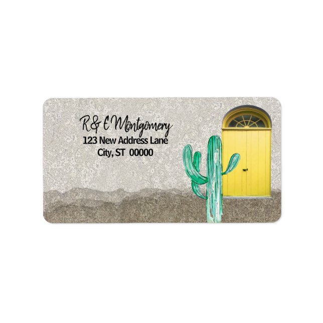 Southwestern Style Yellow Doors Saguaro Cactus Label (Front)