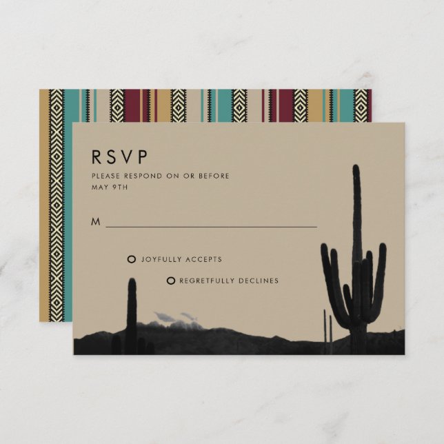 Southwestern Summer Desert Cactus Wedding RSVP Card (Front/Back)