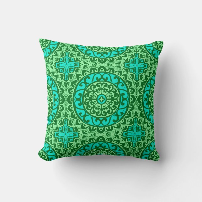 Southwestern Sun Mandala Batik, Lime Green Throw P Throw Pillow (Front)