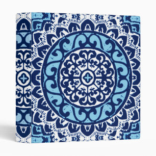 Southwestern Sun Mandala Batik, Navy Blue & White Binder