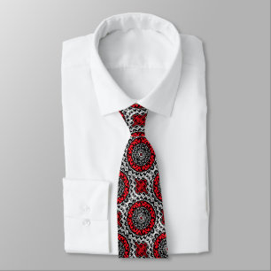 Southwestern Sun Mandala Batik, Red, Black & White Tie