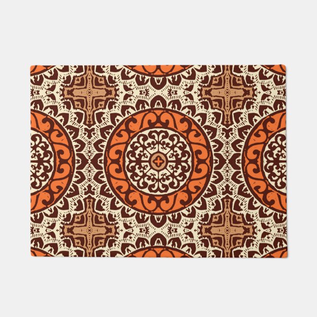 Southwestern Sun Mandala Batik, Rust & Brown Doormat (Front)