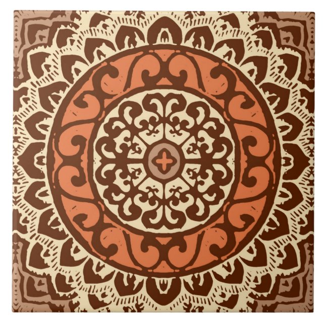 Southwestern Sun Mandala Batik, Rust & Brown Tile (Front)