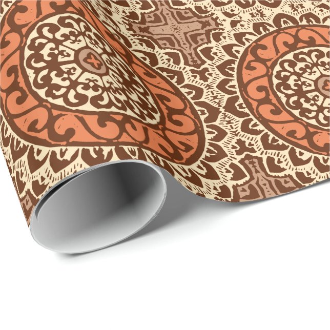 Southwestern Sun Mandala Batik, Rust & Brown Wrapping Paper (Roll Corner)