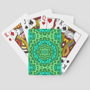 Southwestern Sun Mandala, Green and Turquoise Playing Cards
