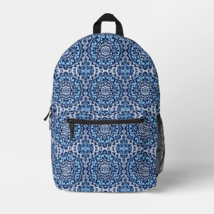 Southwestern Sun Mandala, Navy and Light Blue Printed Backpack