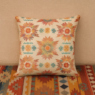 Southwestern Sunburst Boho Pattern Throw Pillow