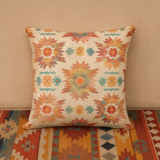 Southwestern Sunburst Boho Pattern Throw Pillow