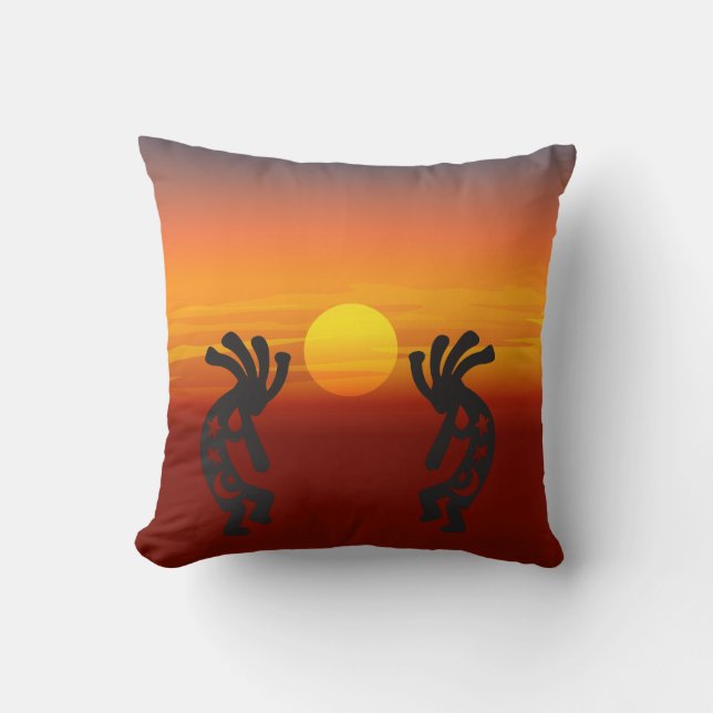 Southwestern Sunset Kokopelli Throw Pillow (Front)