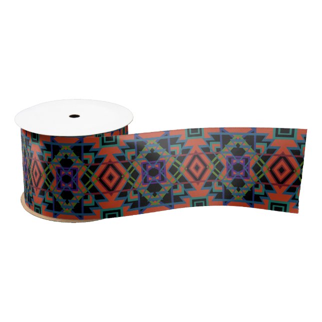 Southwestern Symmetrical Tiled Pattern Line Art Satin Ribbon (Spool)