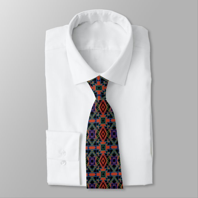 Southwestern Symmetrical Tiled Pattern Line Art Tie (Tied)