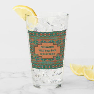 Southwestern Teal Copper Geometric Personalized Glass