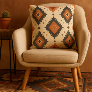 Southwestern Terracotta and Charcoal Diamond Throw Pillow