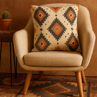Southwestern Terracotta and Charcoal Diamond Throw Pillow