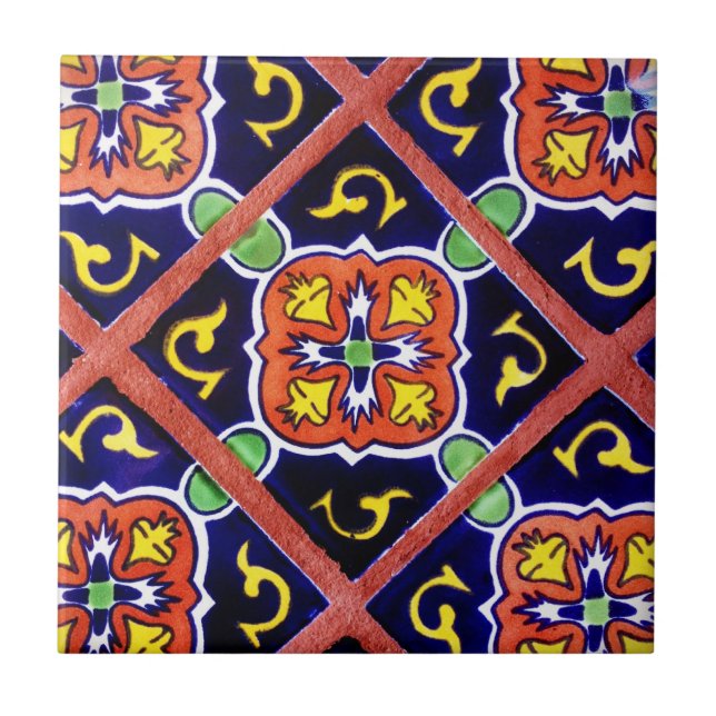 Southwestern Tile Cobalt Blue Orange Yellow (Front)