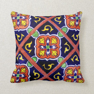 Southwestern Tile Design Throw Pillow  Cobalt Blue
