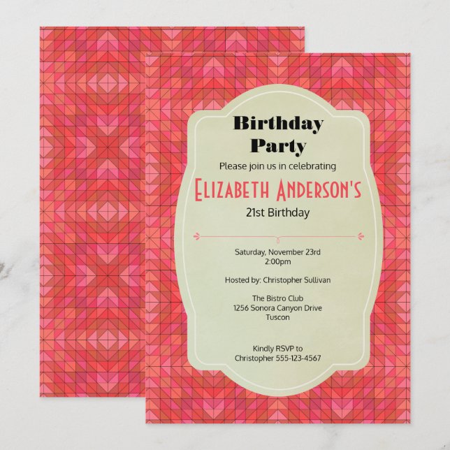 Southwestern Triangles and Diamonds Birthday Party Invitation (Front/Back)