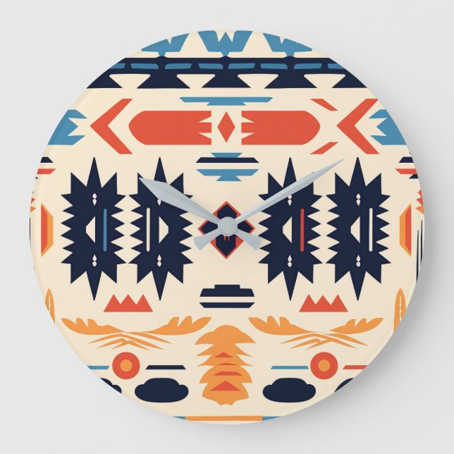 Southwestern Tribal Aztec Geometric Boho Large Clock (Front)