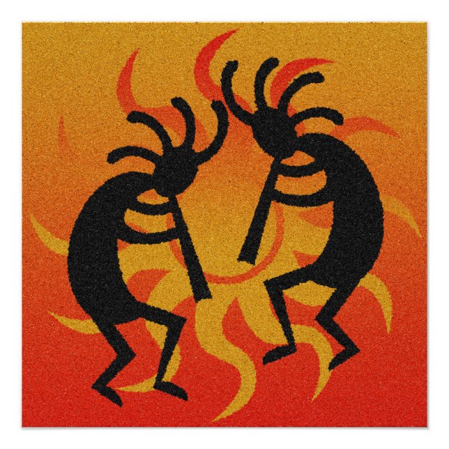 Southwestern Tribal Desert Sun Kokopelli Poster (Front)