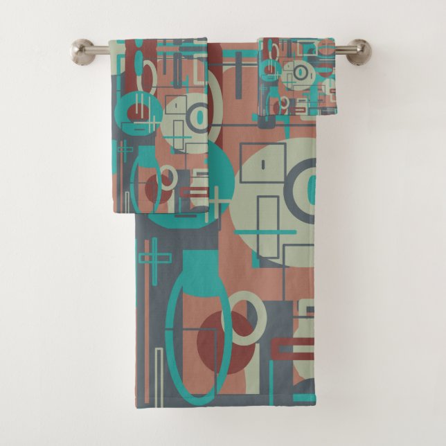 Southwestern Tribal Geometric Shapes Abstract Art Bath Towel Set (Insitu)