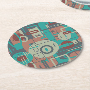 Southwestern Tribal Geometric Shapes Abstract Art Round Paper Coaster