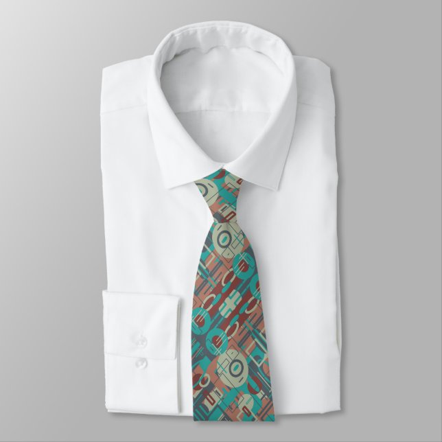 Southwestern Tribal Geometric Shapes Abstract Art Tie (Tied)