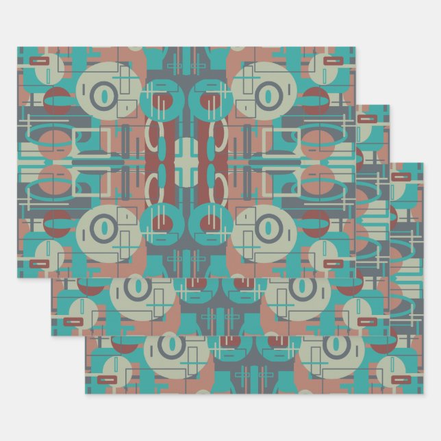 Southwestern Tribal Geometric Shapes Abstract Art Wrapping Paper Sheet (Set)