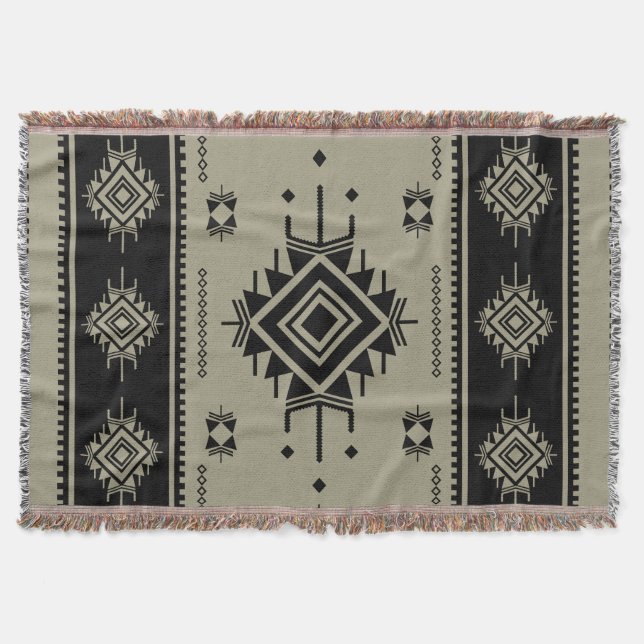 Southwestern Tribal Geometric Woven Rug – Boho Hom Throw Blanket (Front)