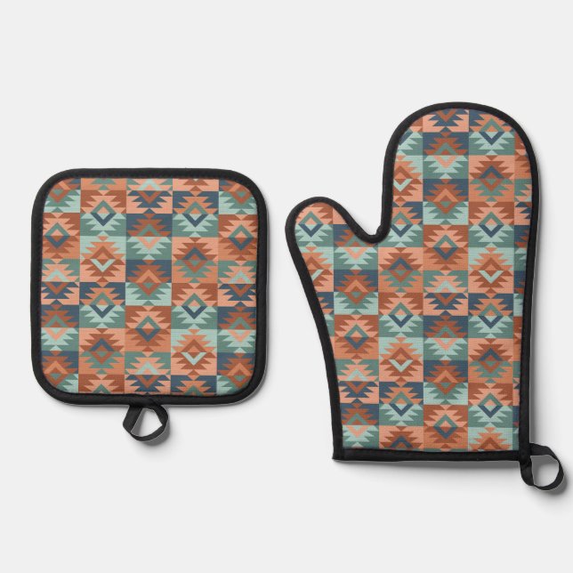 Southwestern Tribal Inspired Oven Mitt & Pot Holder Set (Front)
