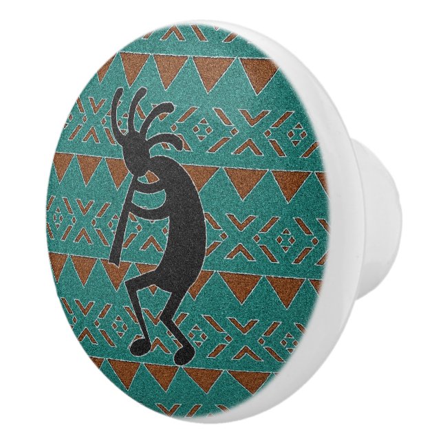 Southwestern Turquoise Kokopelli Ceramic Knob (Right)