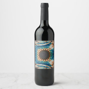 Southwestern Turquoise Native Pattern Wine Label