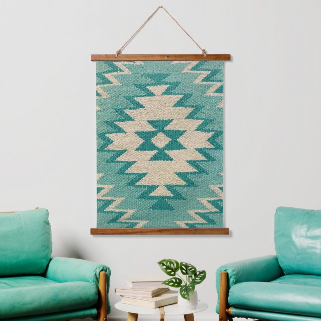 Southwestern Wall Art, Teal Hanging Tapestry (Living Room)