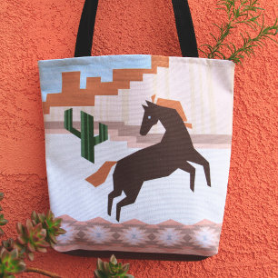 Southwestern Wild Brown Horse & Cactus Tote Bag