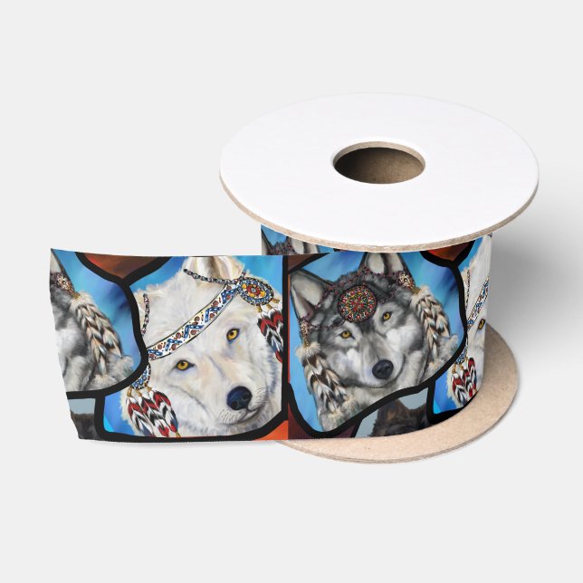 SOUTHWESTERN WOLF ART SATIN RIBBON (Spool)