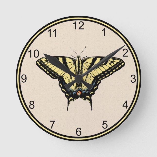 Southwestern Yellow Swallowtail Butterfly Small Round Clock (Front)