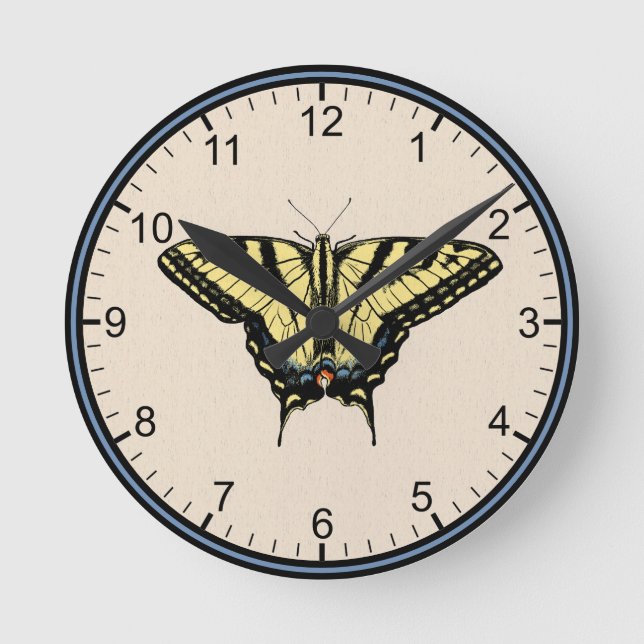 Southwestern Yellow Swallowtail Butterfly Small Round Clock (Front)