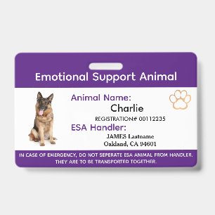 Soutien émotionnel Animal ESA ID One Photo Badge