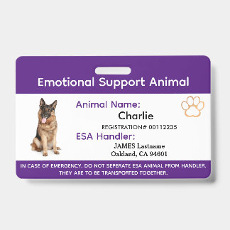 Soutien émotionnel Animal ESA ID One Photo Badge