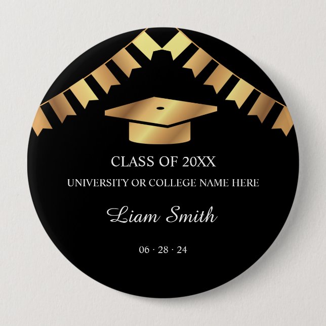 Souvenir Black and Gold Graduation Button (Front)