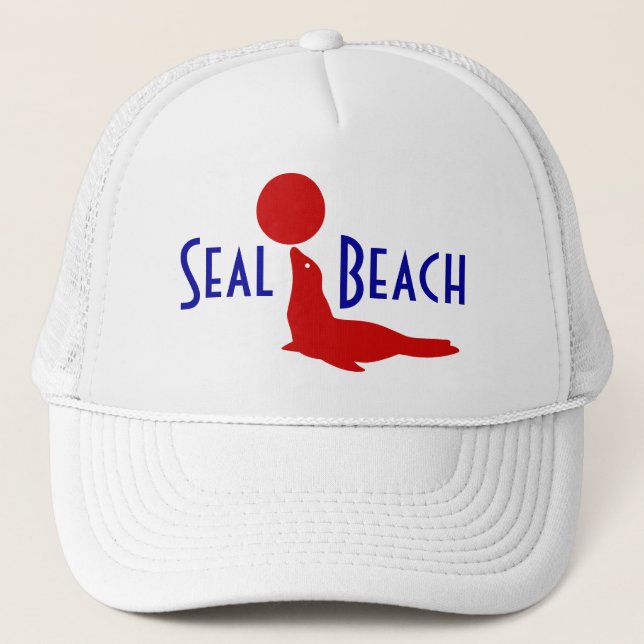 Souvenir Hat Seal Beach CA Travel Red White Blue (Front)