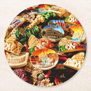Souvenirs from Rome Round Paper Coaster