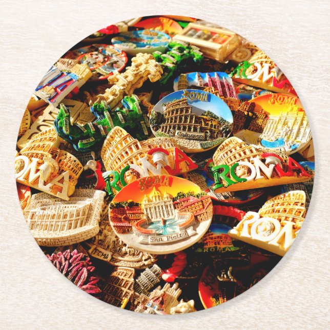 Souvenirs from Rome Round Paper Coaster (Front)